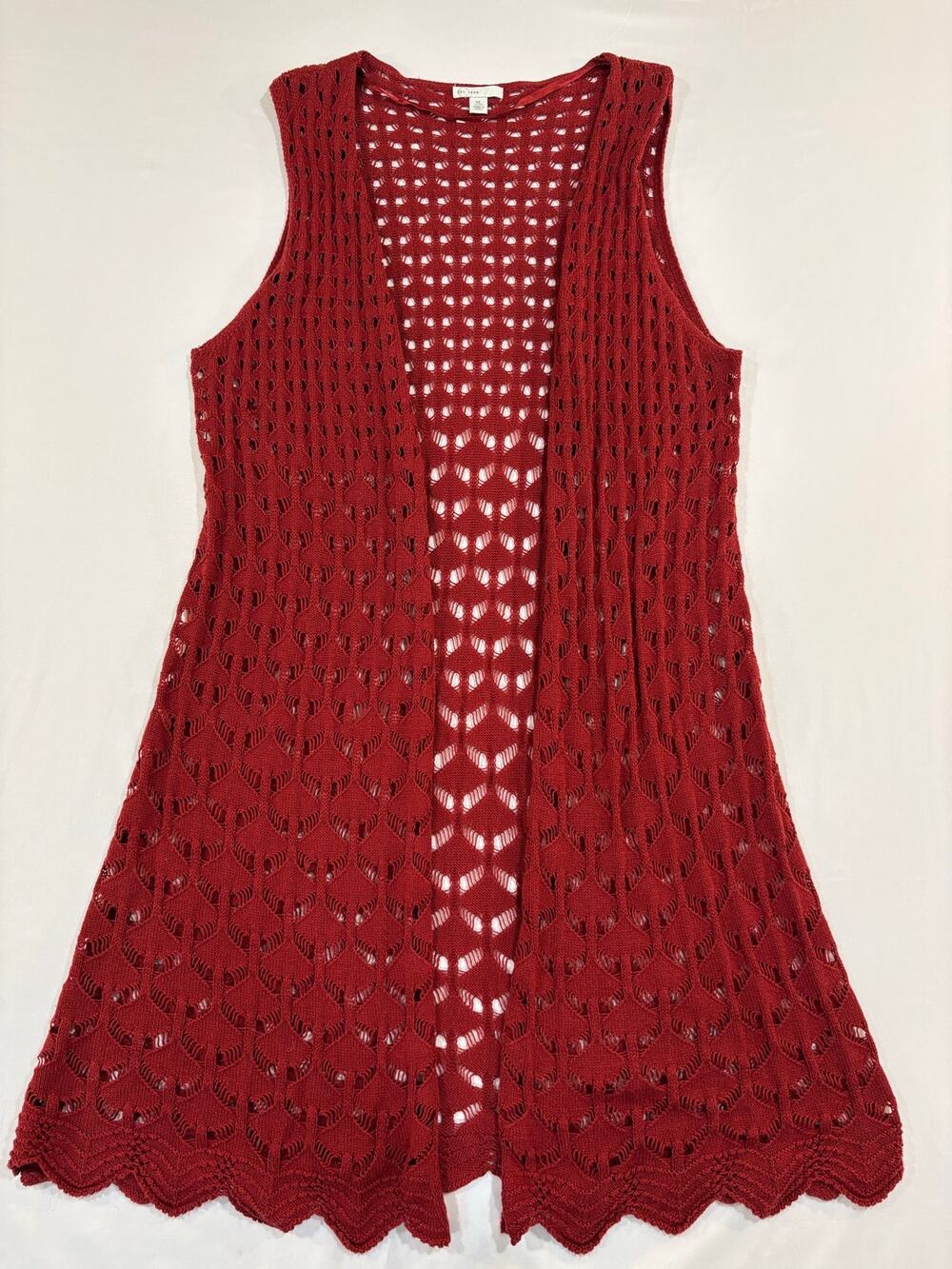 Cato Open Knit Sleeveless Cardigan Vest in Red